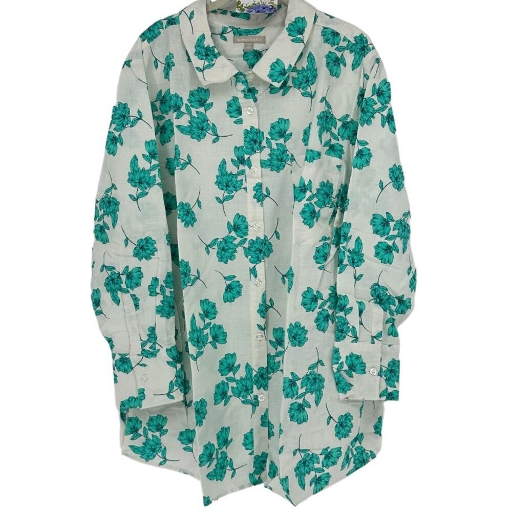 Woman Within White With Green Floral Design Top Size 26/28 - Picture 1 of 4